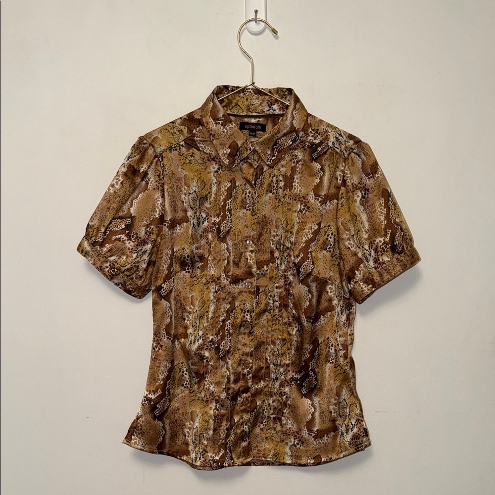 Gorgeous Brown White Spotted Print Gold Toned Dress Shirt 💝